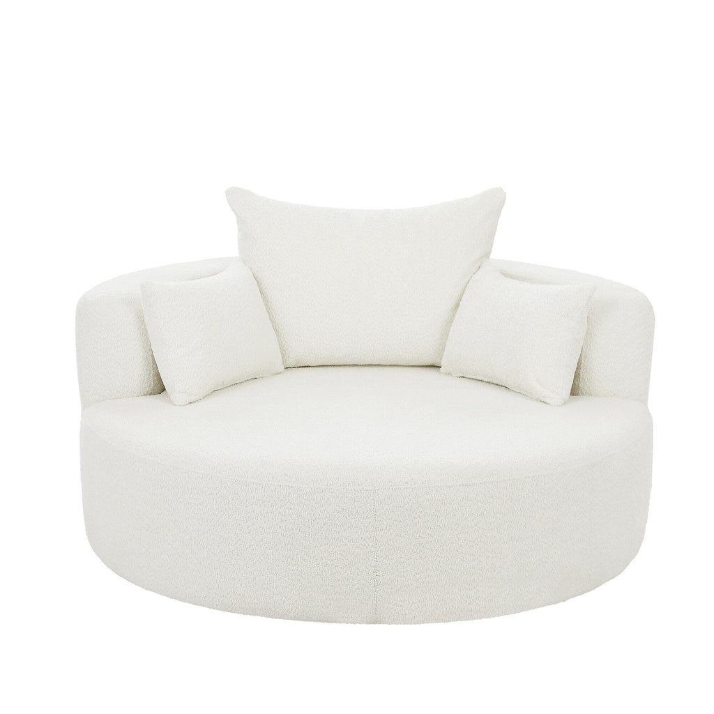 Fauteuil d'appoint en chenille, fauteuil rond avec base pivotante à 360 degrés et 3 coussins amovibles