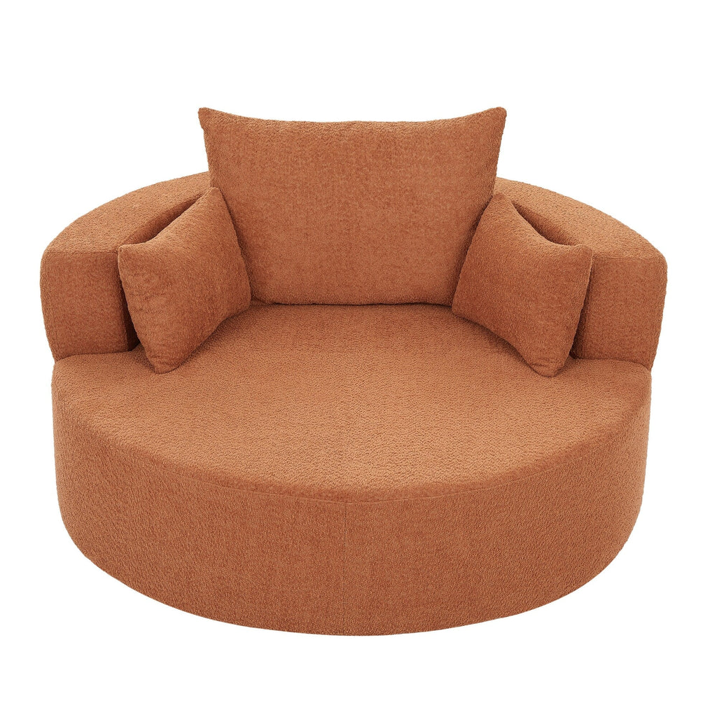 Fauteuil d'appoint en chenille, fauteuil rond avec base pivotante à 360 degrés et 3 coussins amovibles