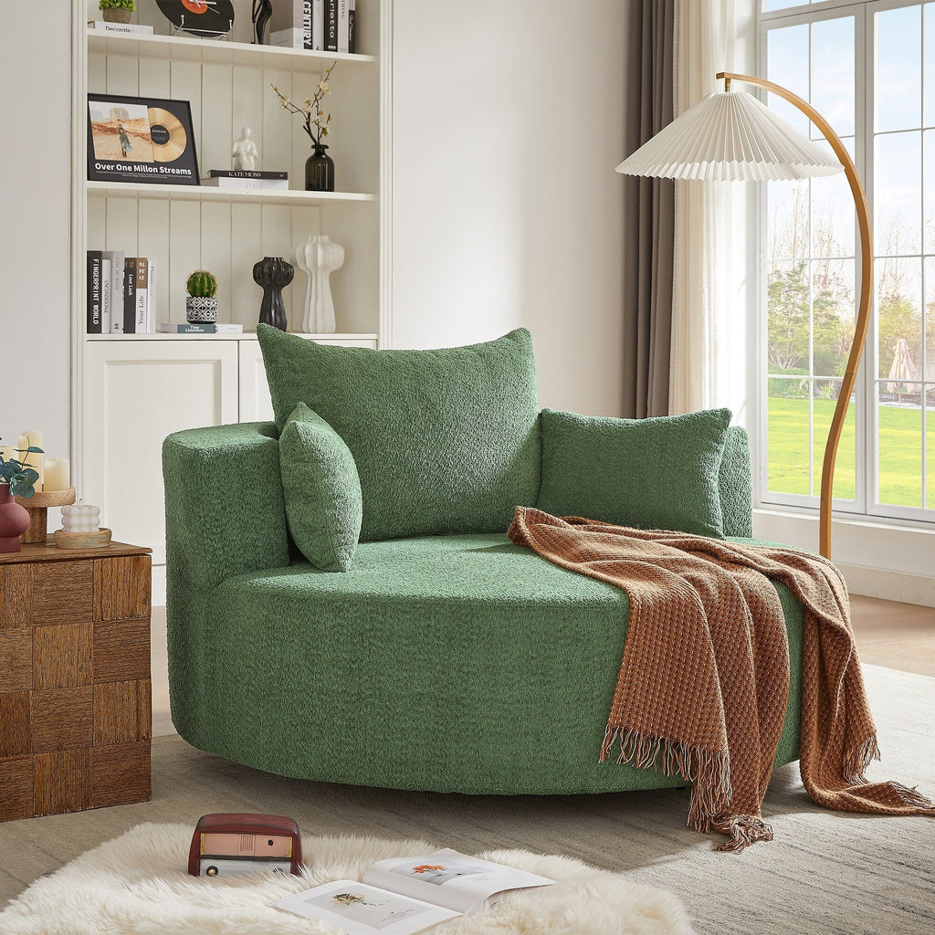 Fauteuil d'appoint en chenille, fauteuil rond avec base pivotante à 360 degrés et 3 coussins amovibles