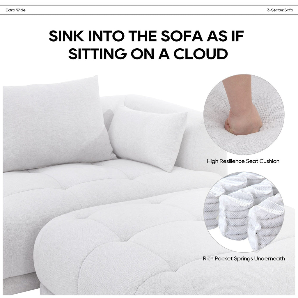 Canapé modulaire Cloud 144 avec pouf - Canapé de salon en tissu chenille moelleux