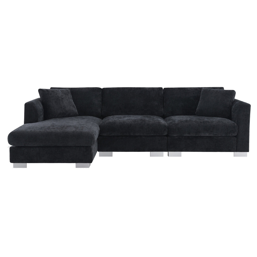 Canapé sectionnel Cloud, ensemble de canapés de luxe en forme de L avec 2 oreillers gratuits, mobilier d'intérieur 4 places en chenille avec méridienne surdimensionnée