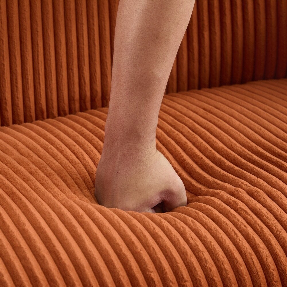 Canapé 2 places rembourré en velours côtelé avec pieds en bois de noyer