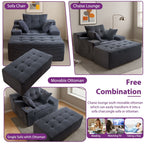 Canapé pouf rembourré en velours côtelé et mousse à mémoire de forme avec pouf - 48,4 L x 67,7 l x 24,4 H