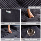 Canapé pouf rembourré en velours côtelé et mousse à mémoire de forme avec pouf - 48,4 L x 67,7 l x 24,4 H