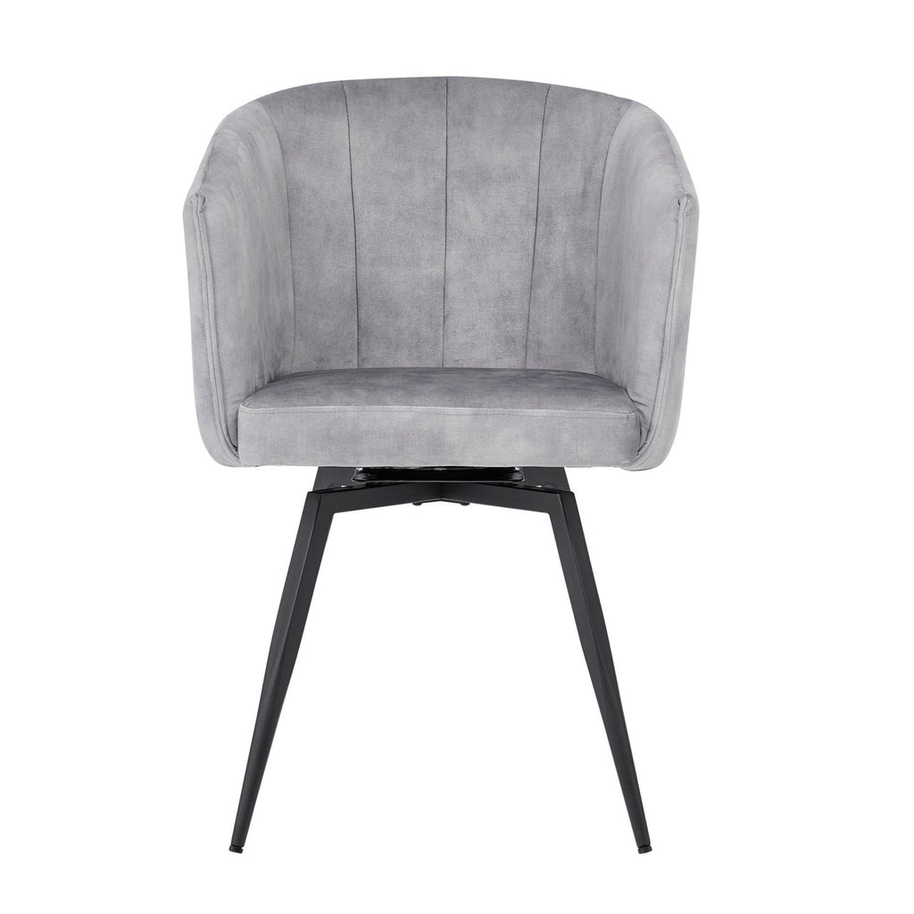Chaise de salle à manger Arlo en velours gris avec pieds pivotants noirs