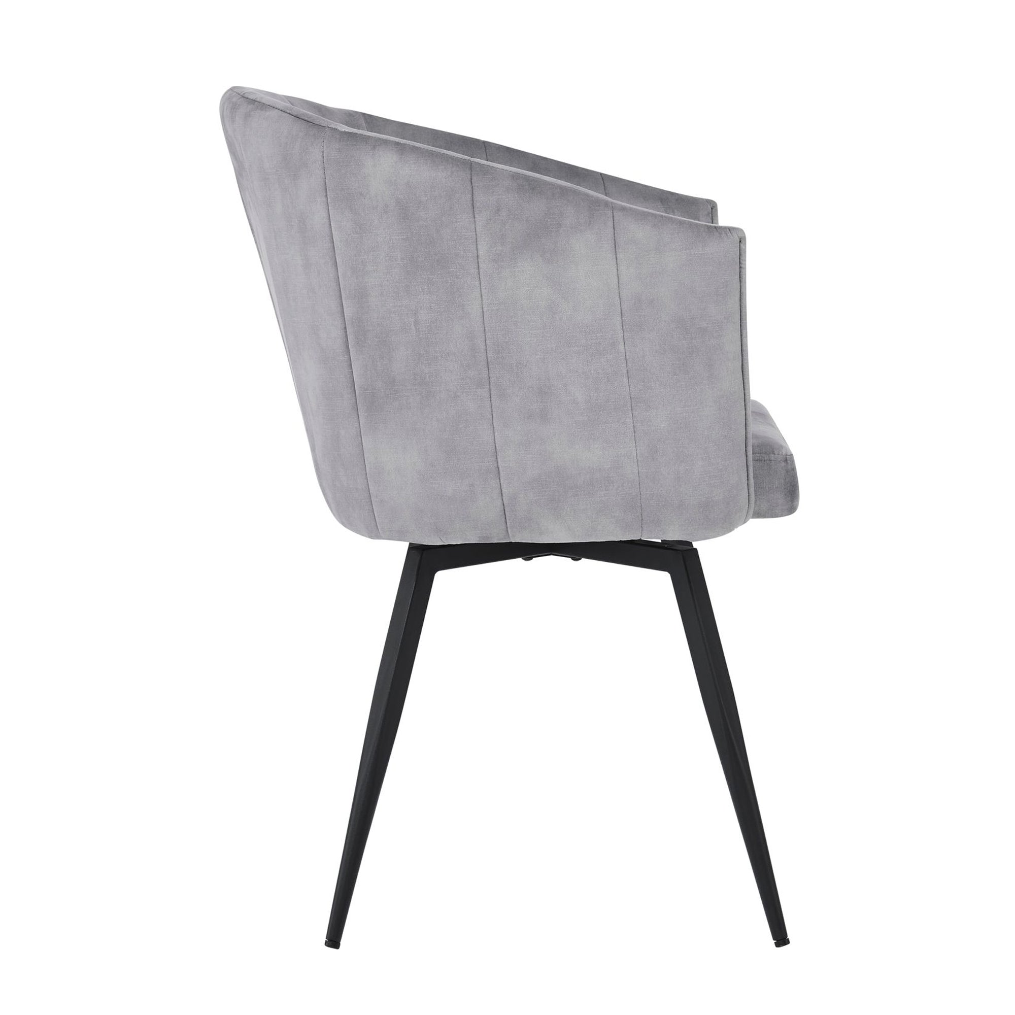 Chaise de salle à manger Arlo en velours gris avec pieds pivotants noirs
