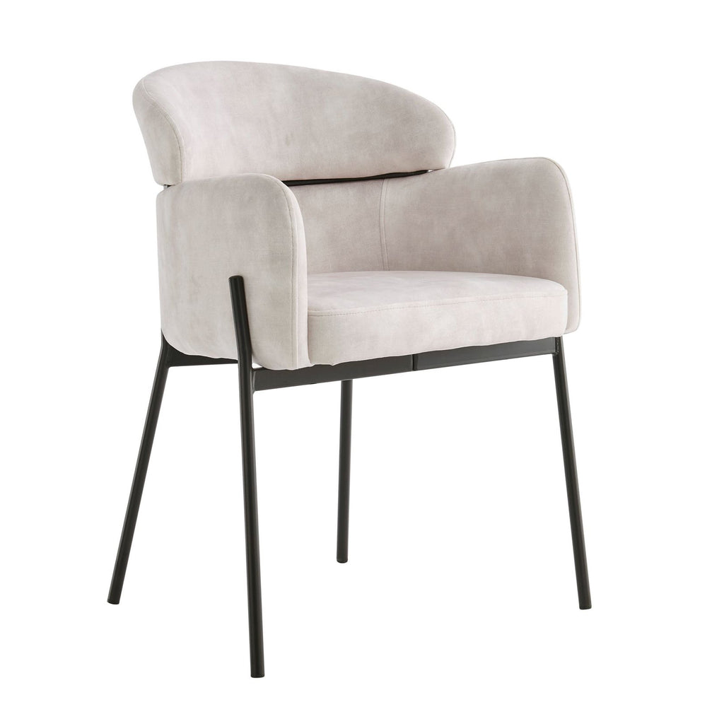 Chaise de salle à manger Liang en velours crème avec cadre noir