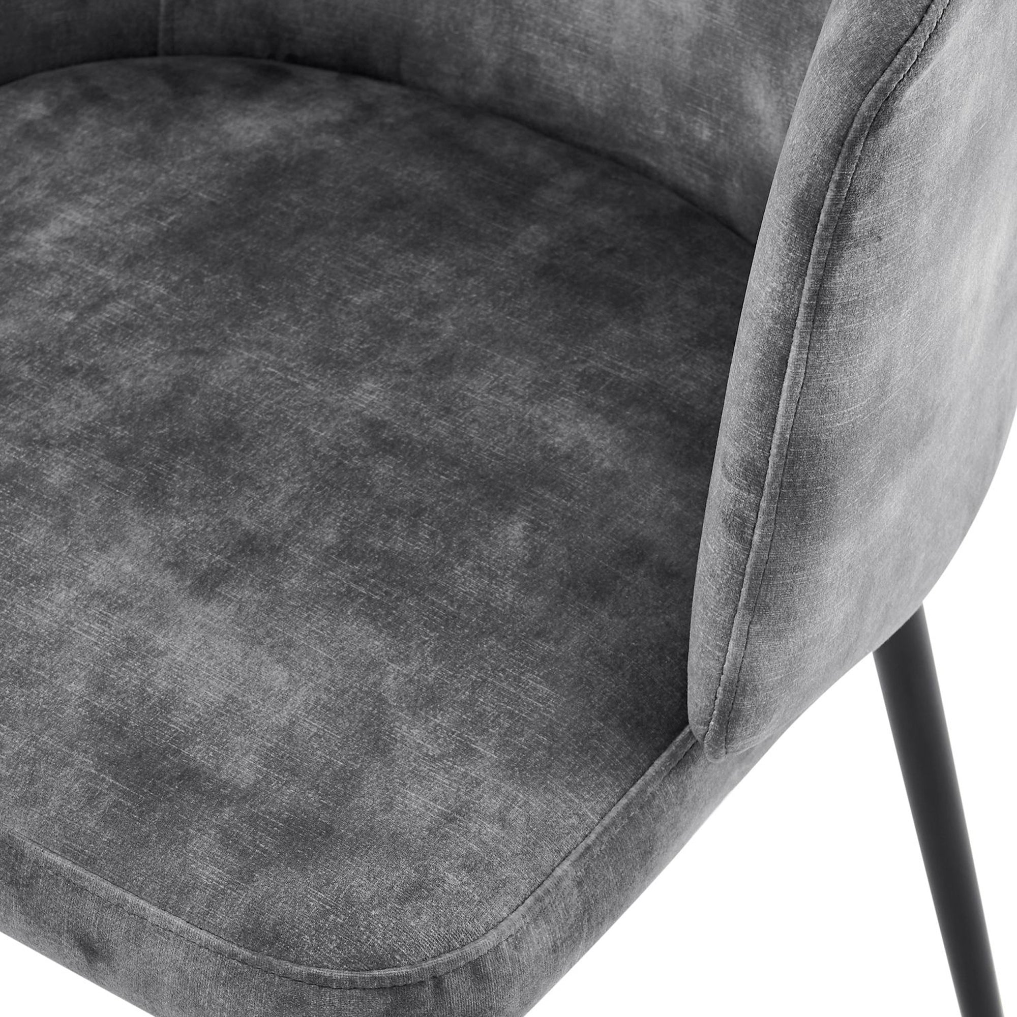 Chaise de salle à manger incurvée en velours gris Capri avec pieds noirs