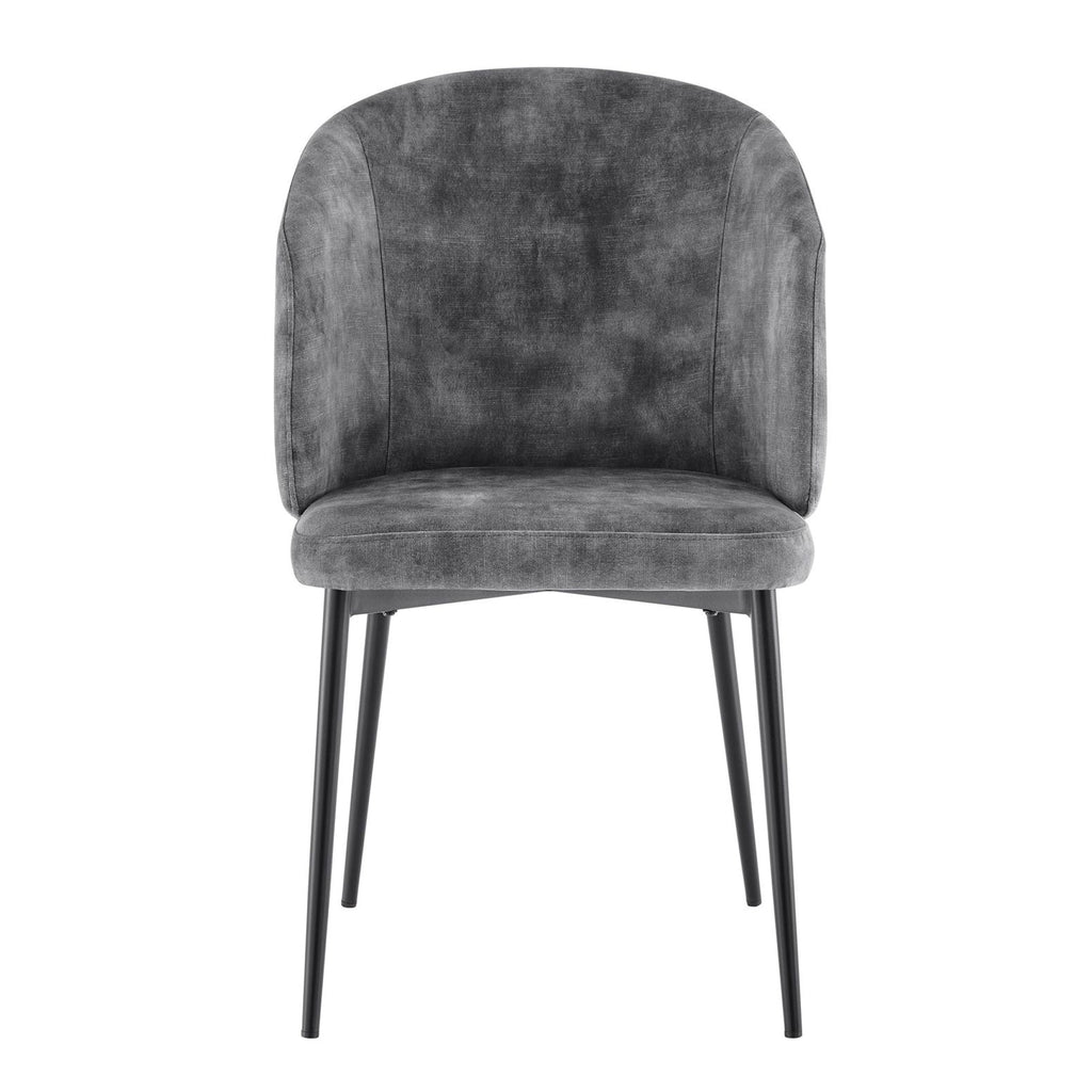 Chaise de salle à manger incurvée en velours gris Capri avec pieds noirs