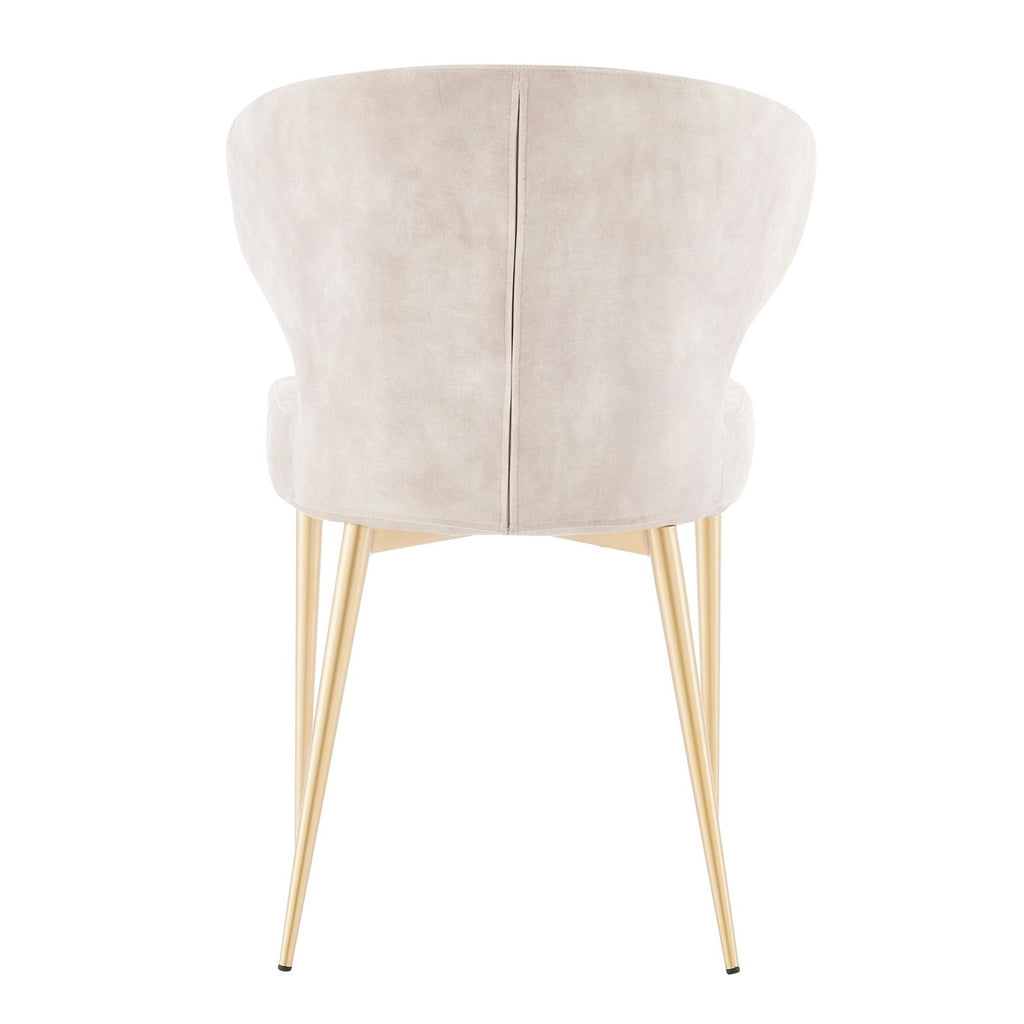 Chaise de salle à manger Levi en velours crème avec motif matelassé et pieds dorés