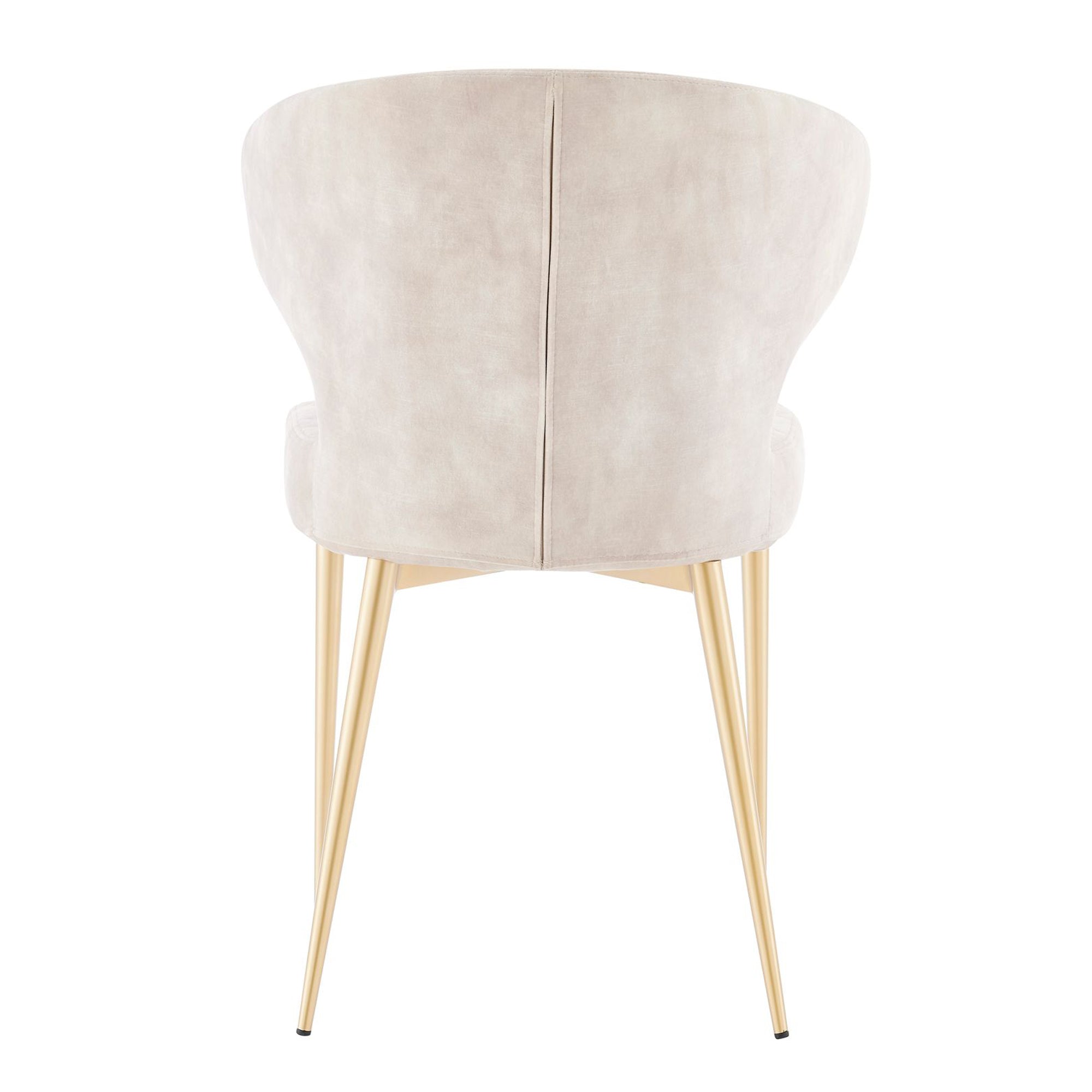 Chaise de salle à manger Levi en velours crème avec motif matelassé et pieds dorés
