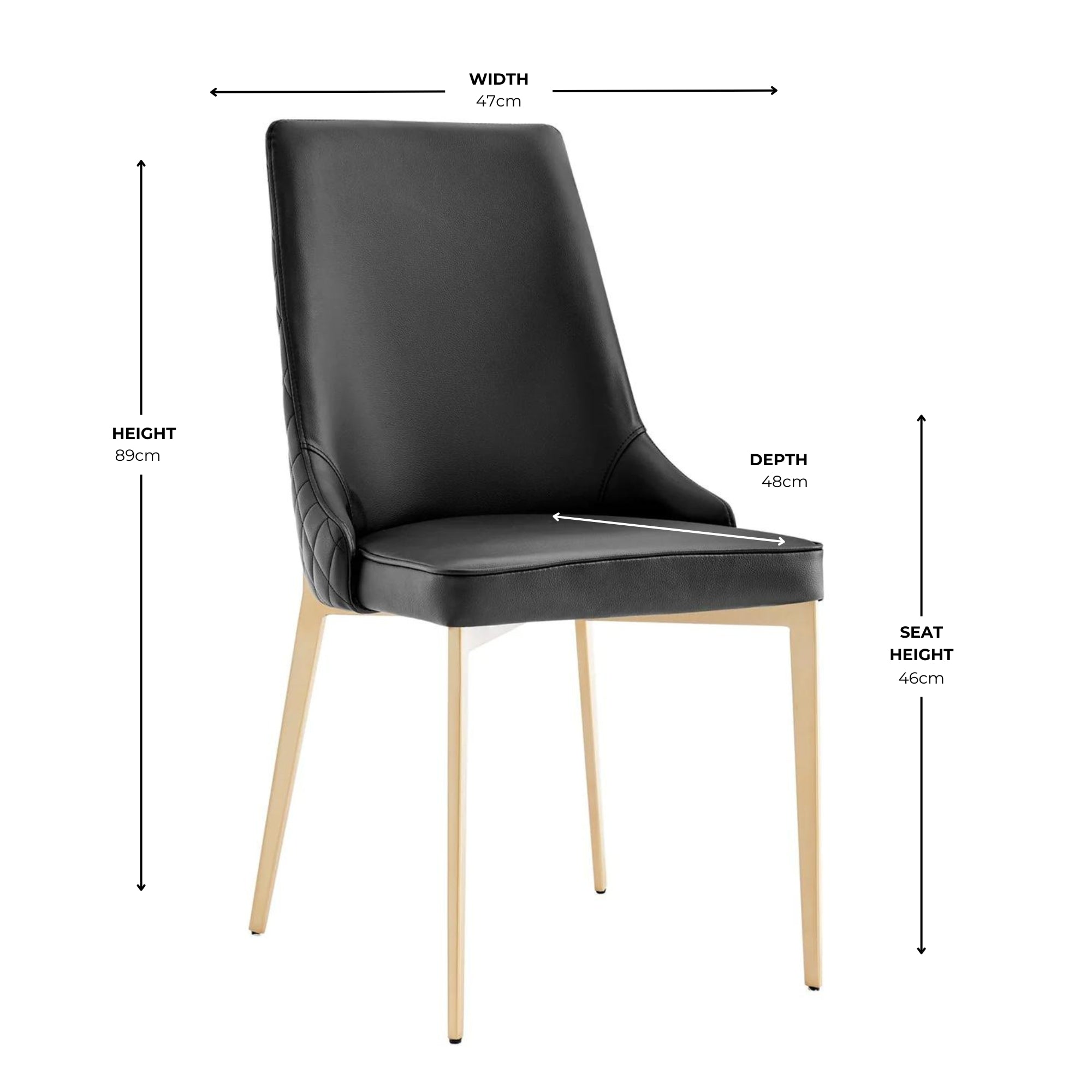 Chaise de salle à manger noire Jade en similicuir avec pieds dorés
