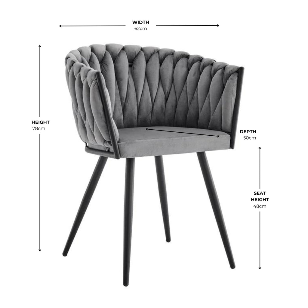 Chaise de salle à manger en velours tressé gris Iris avec cadre noir