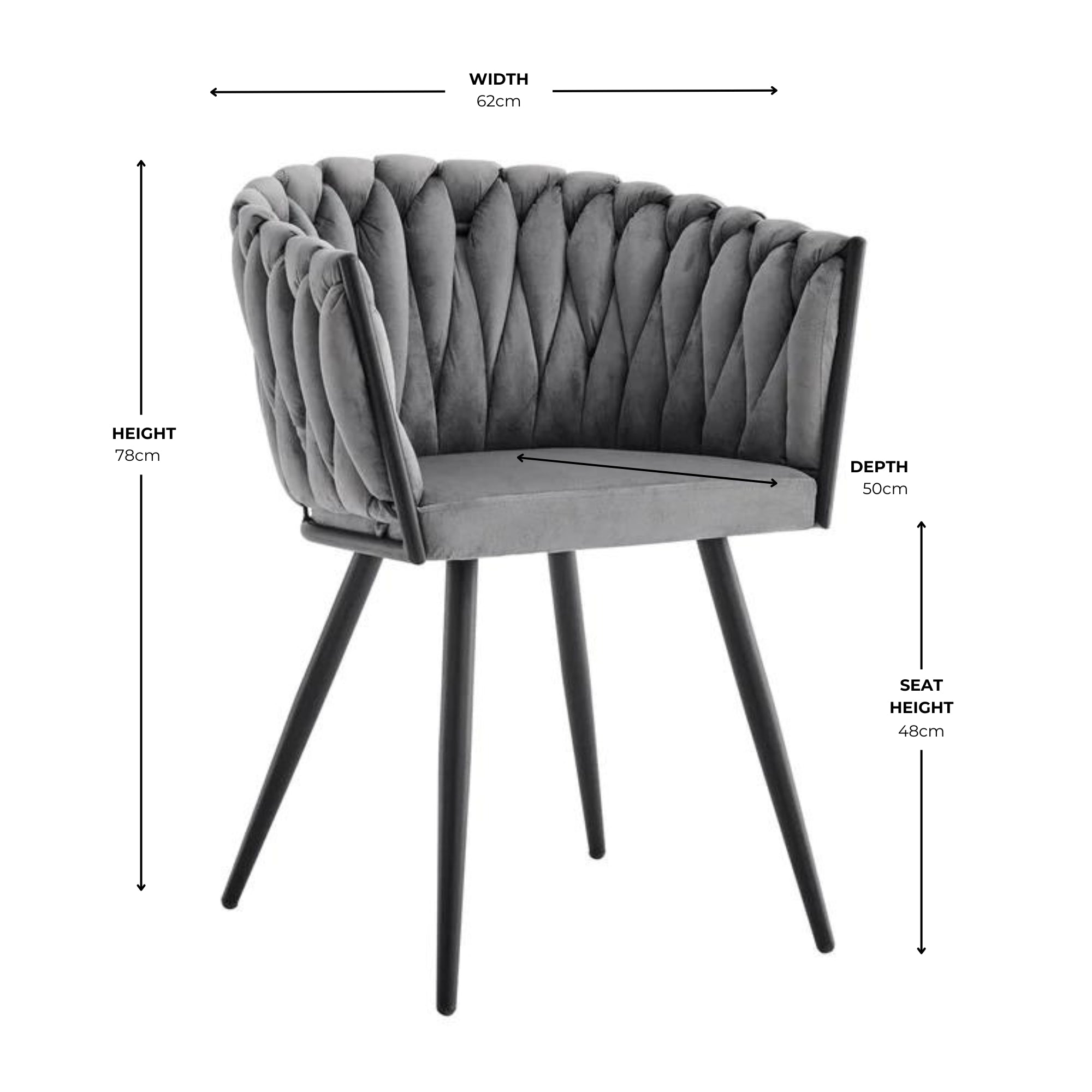 Chaise de salle à manger en velours tressé gris Iris avec cadre noir