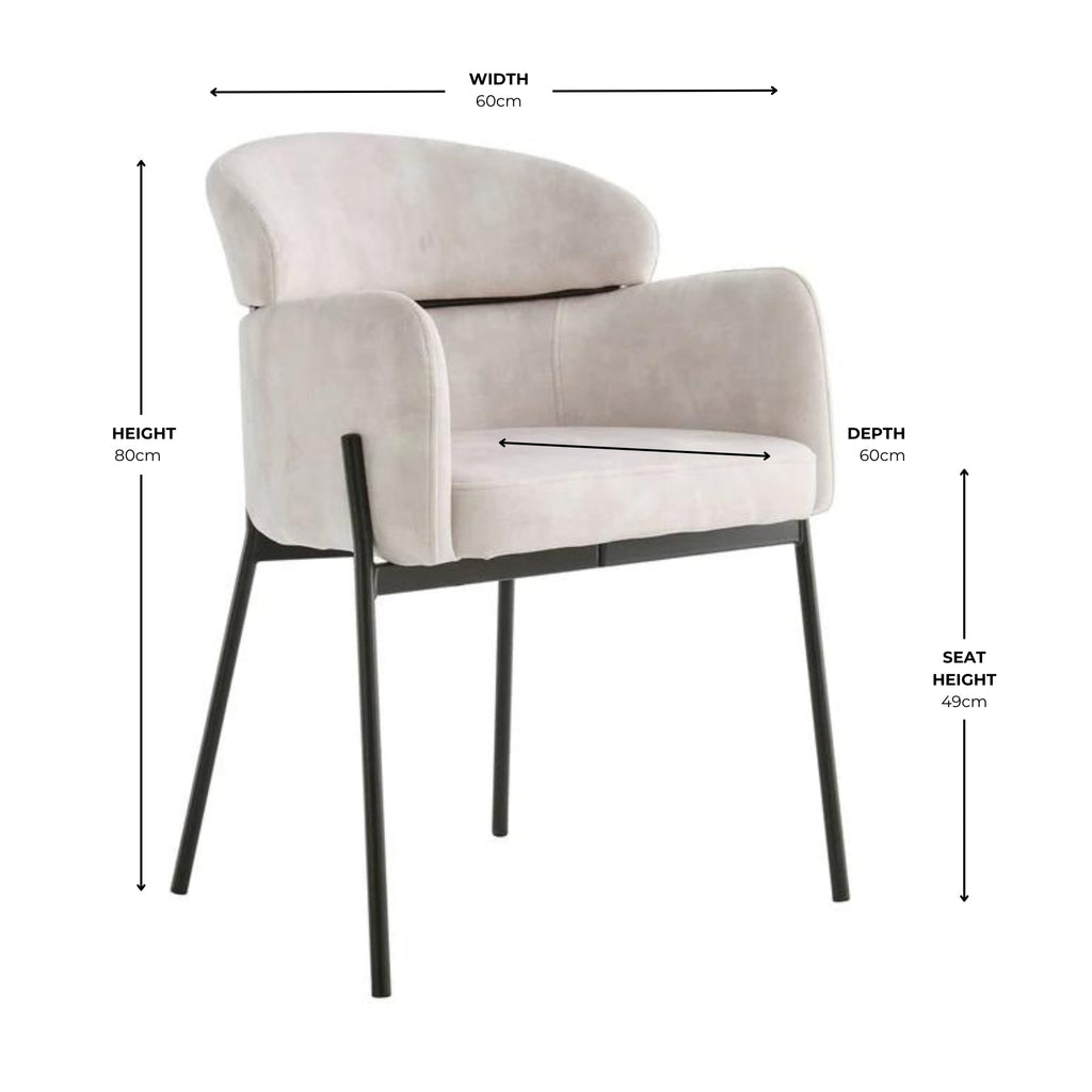 Chaise de salle à manger Liang en velours crème avec cadre noir