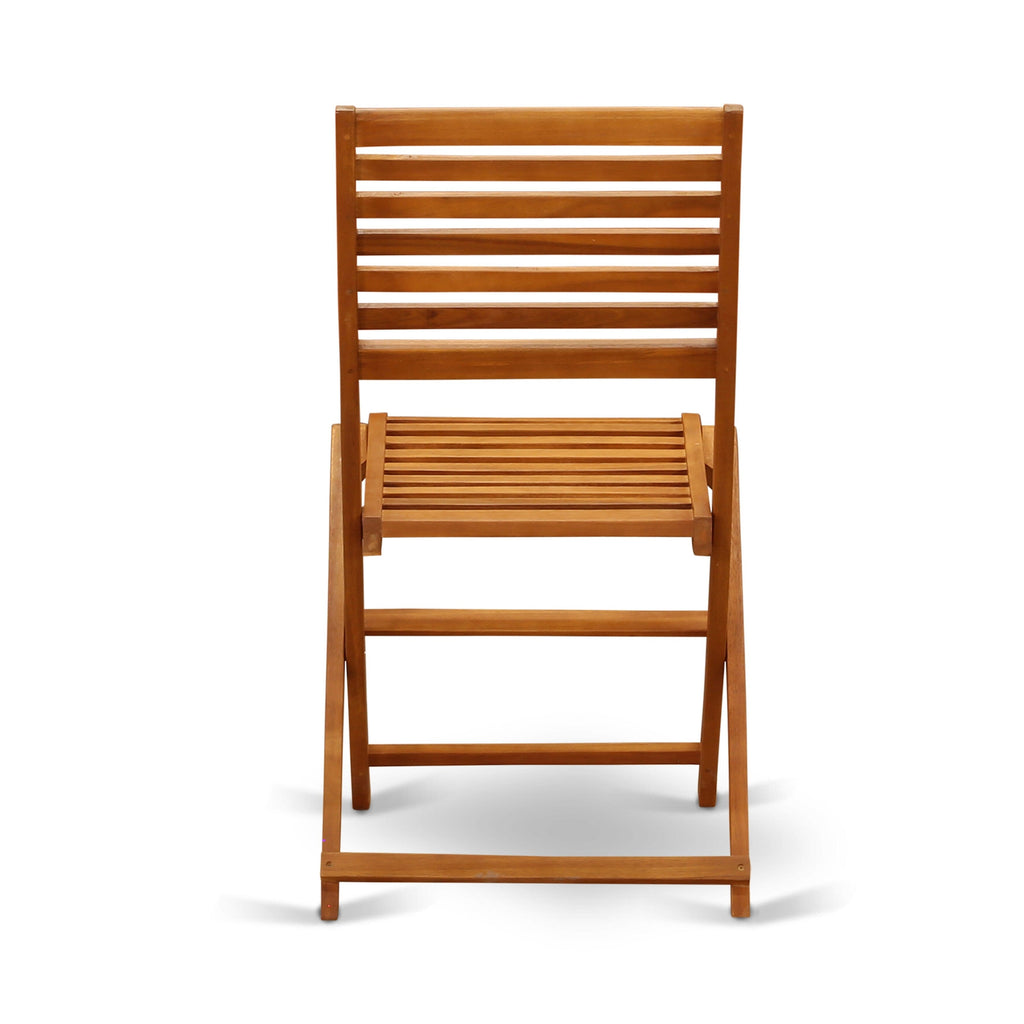 L'ensemble de bistrot de conversation d'extérieur East West Furniture comprend une table basse ronde en bois et 2 chaises pliantes, huile naturelle