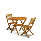 L'ensemble de bistrot de conversation d'extérieur East West Furniture comprend une table basse ronde en bois et 2 chaises pliantes, huile naturelle