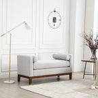 Élégant banc ottoman rembourré de 53,5 pouces avec pieds en bois et coussins traversins