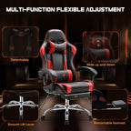 Fauteuil de jeu ergonomique pivotant à 360° en cuir PU avec repose-pieds, appui-tête, support lombaire et hauteur réglable
