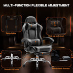 Fauteuil de jeu ergonomique pivotant à 360° en cuir PU avec repose-pieds, appui-tête, support lombaire et hauteur réglable