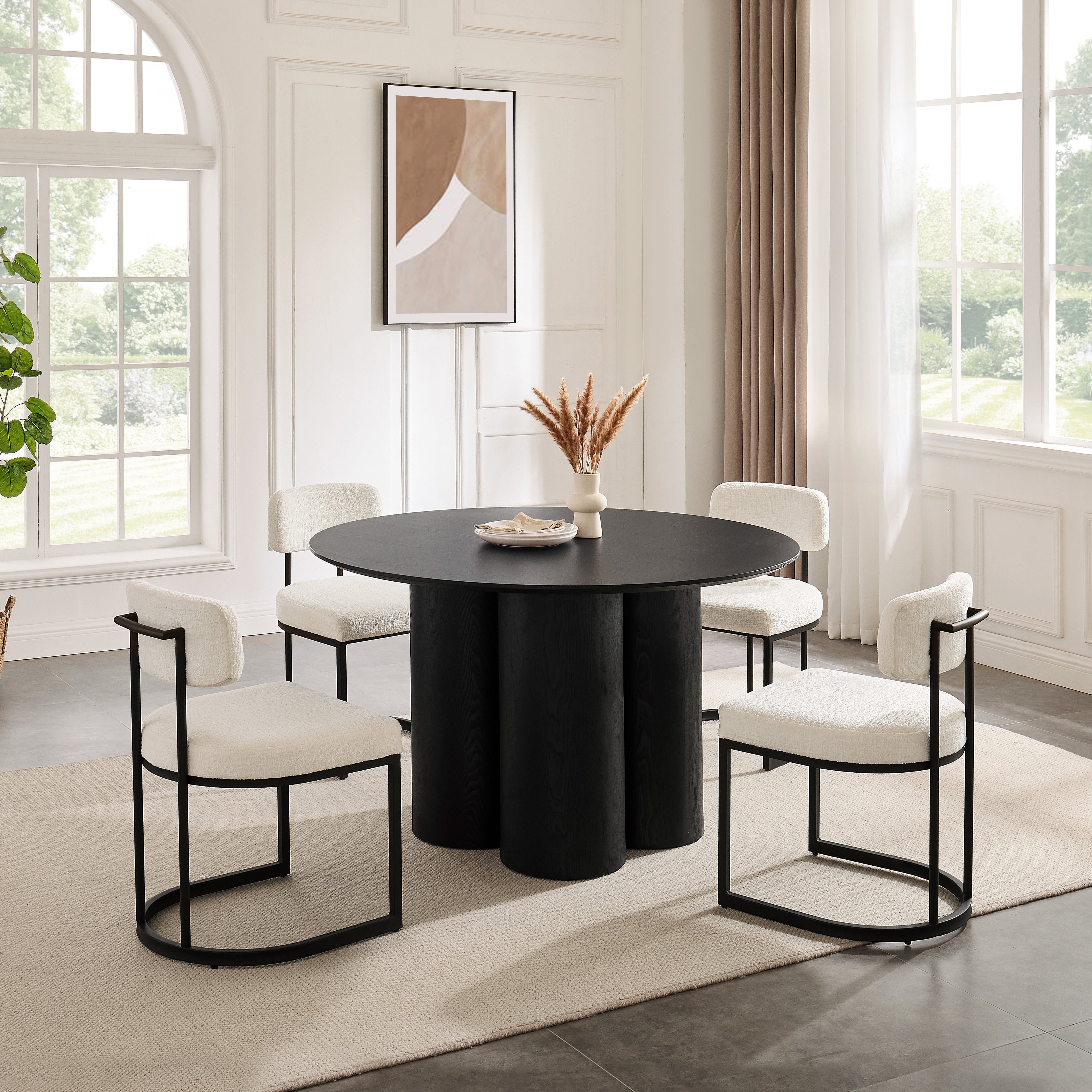 Table à manger ronde en bois noir Marco avec base en bois noir