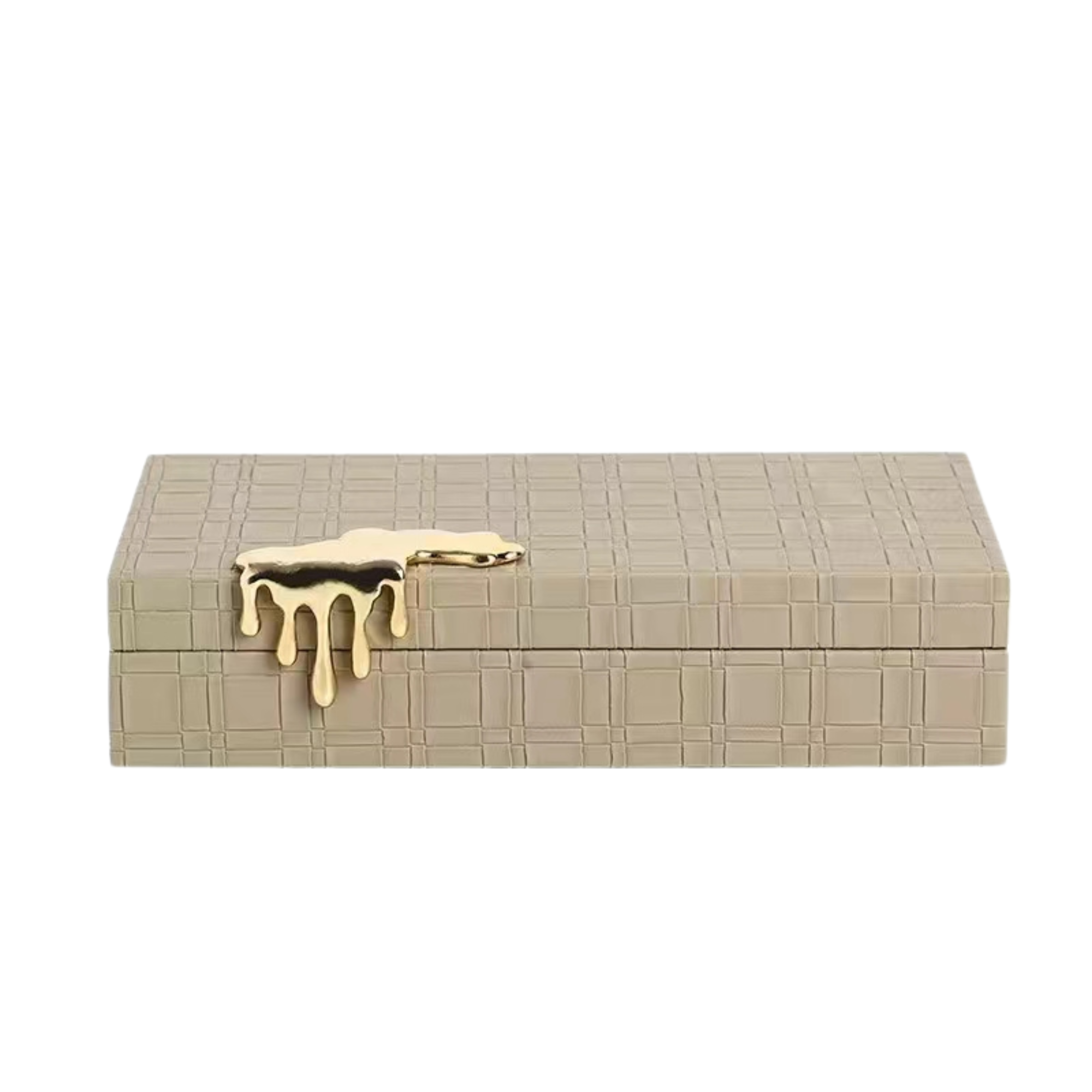 Grande boîte à bijoux en similicuir taupe avec boucle effet goutte