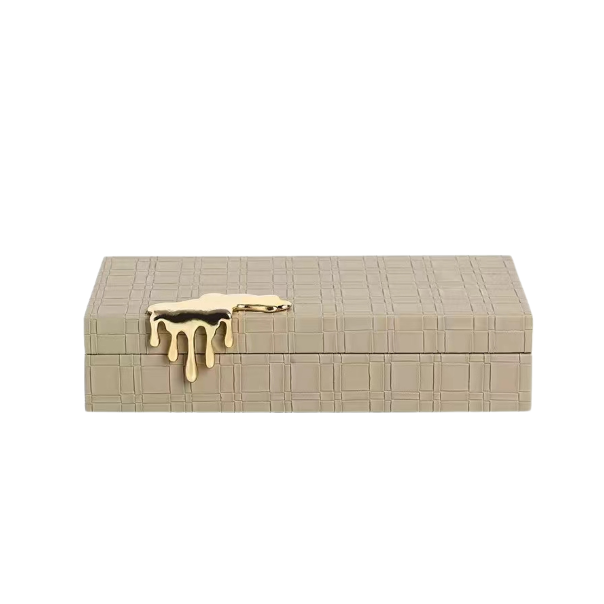 Petite boîte à bijoux en similicuir taupe avec boucle effet goutte