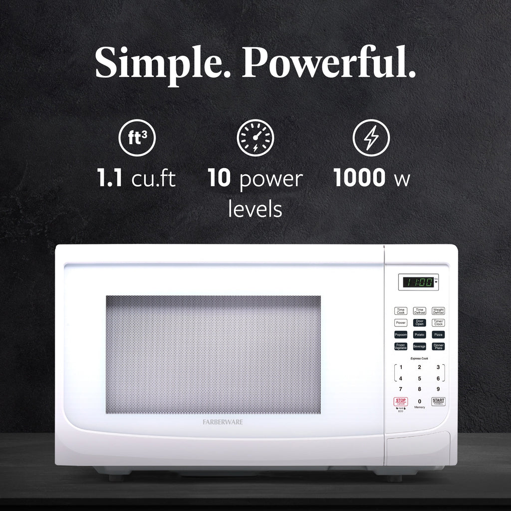 Four à micro-ondes de comptoir Farberware de 1 000 W et 1,1 pi³ avec éclairage LED et verrouillage enfant