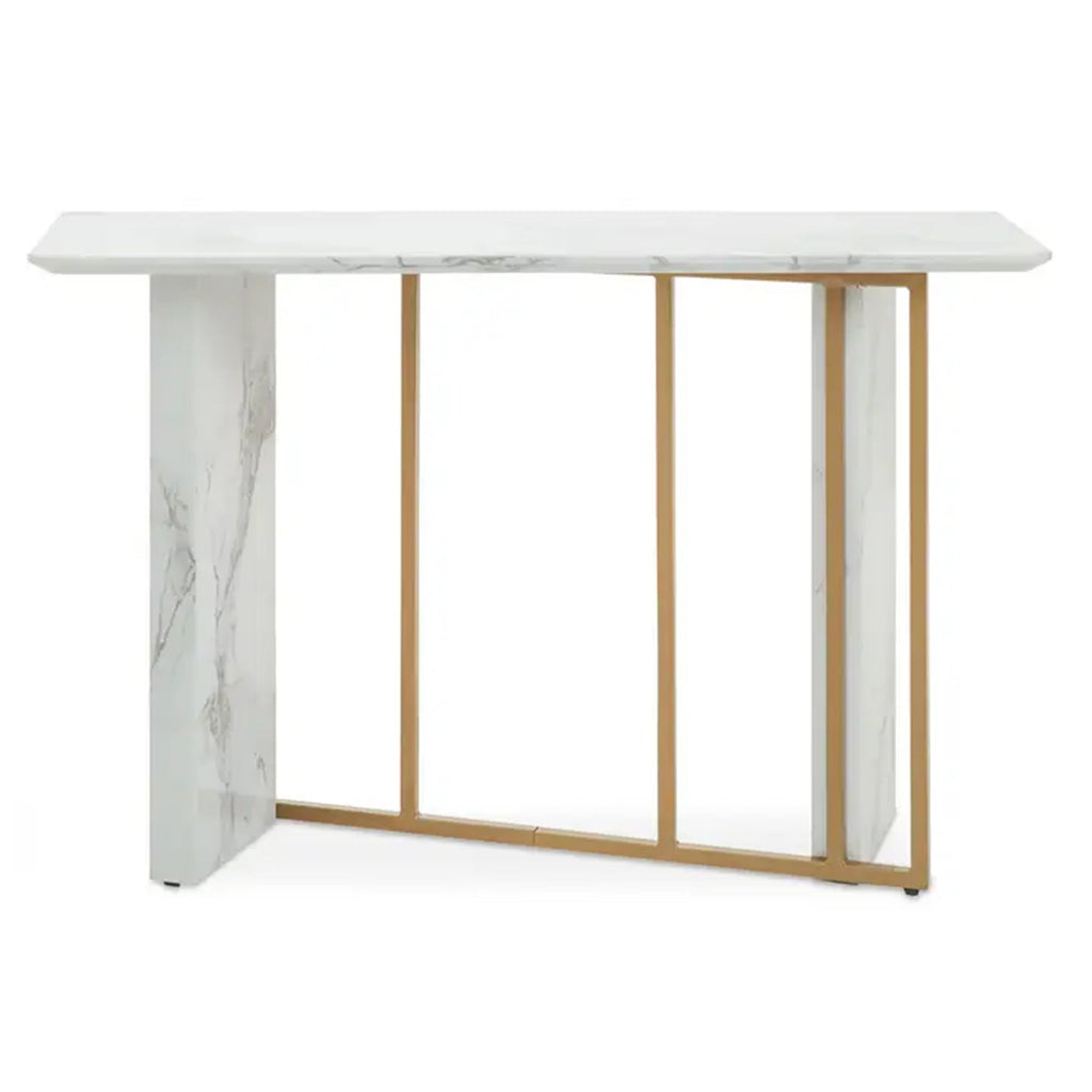 Console effet faux marbre blanc et doré EX DISPLAY