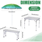 Table de pique-nique pliante et parasol pour camping, jardin, terrasse, fête sur la pelouse - Blanc avec parasol
