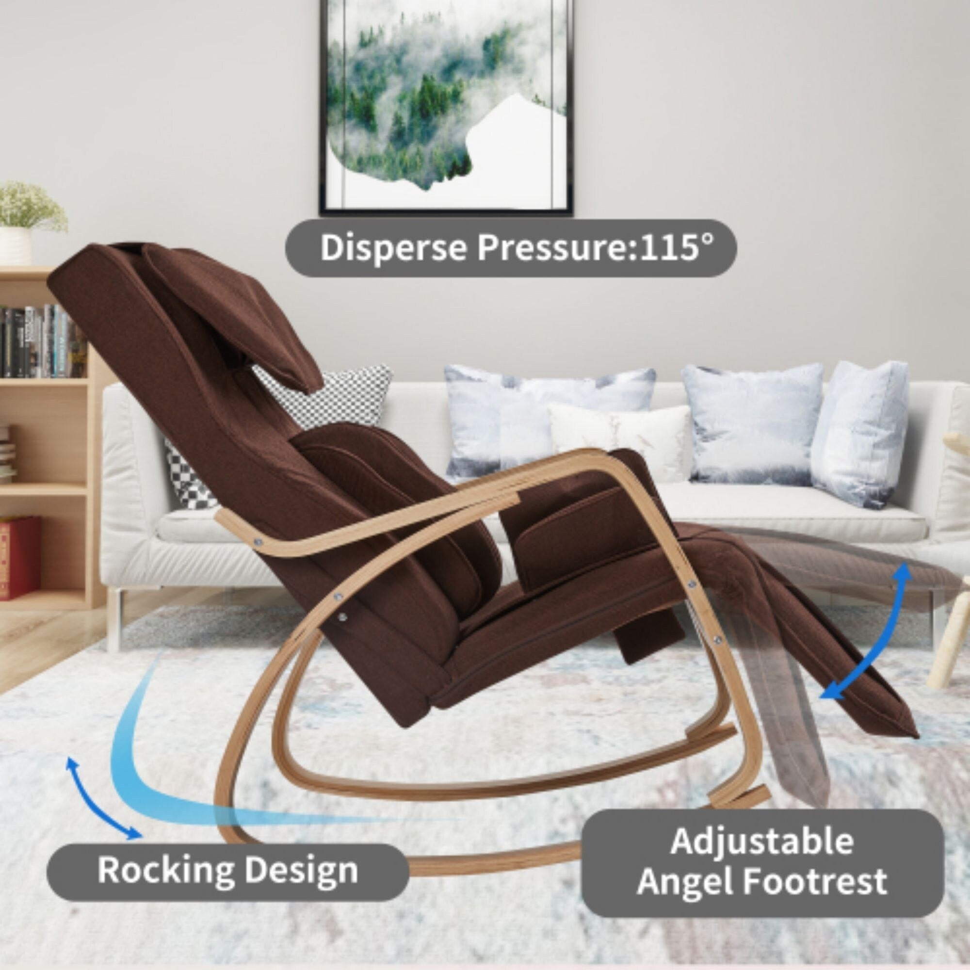 Fauteuil inclinable à air comprimé avec fonction massage complète, fauteuil de relaxation réglable à bascule avec coussin en coton