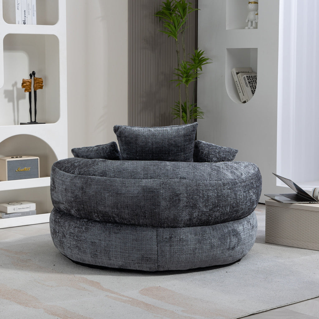 Canapé poire simple gris surdimensionné en chenille de 42,52 pouces avec trois oreillers pour chambre à coucher