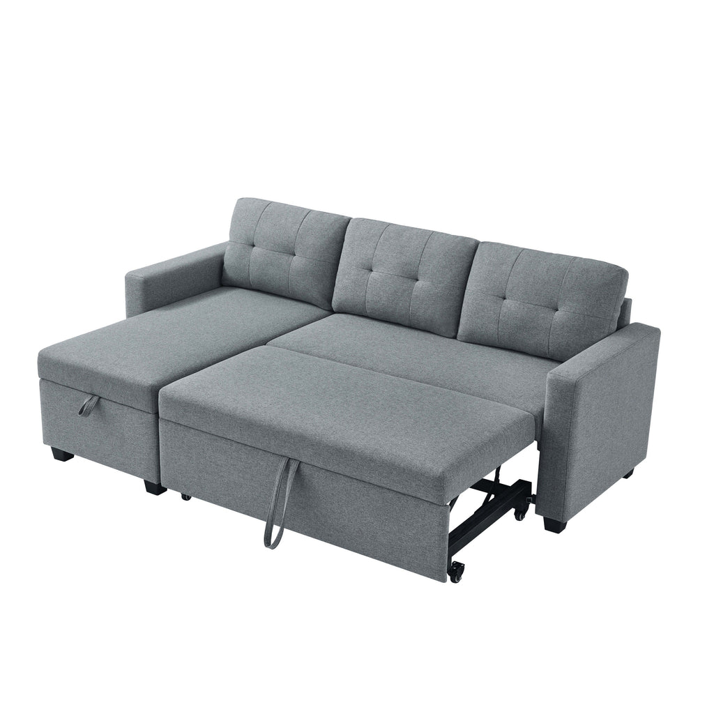 Canapé-lit convertible en lin gris de 81,5 po avec méridienne de rangement réversible