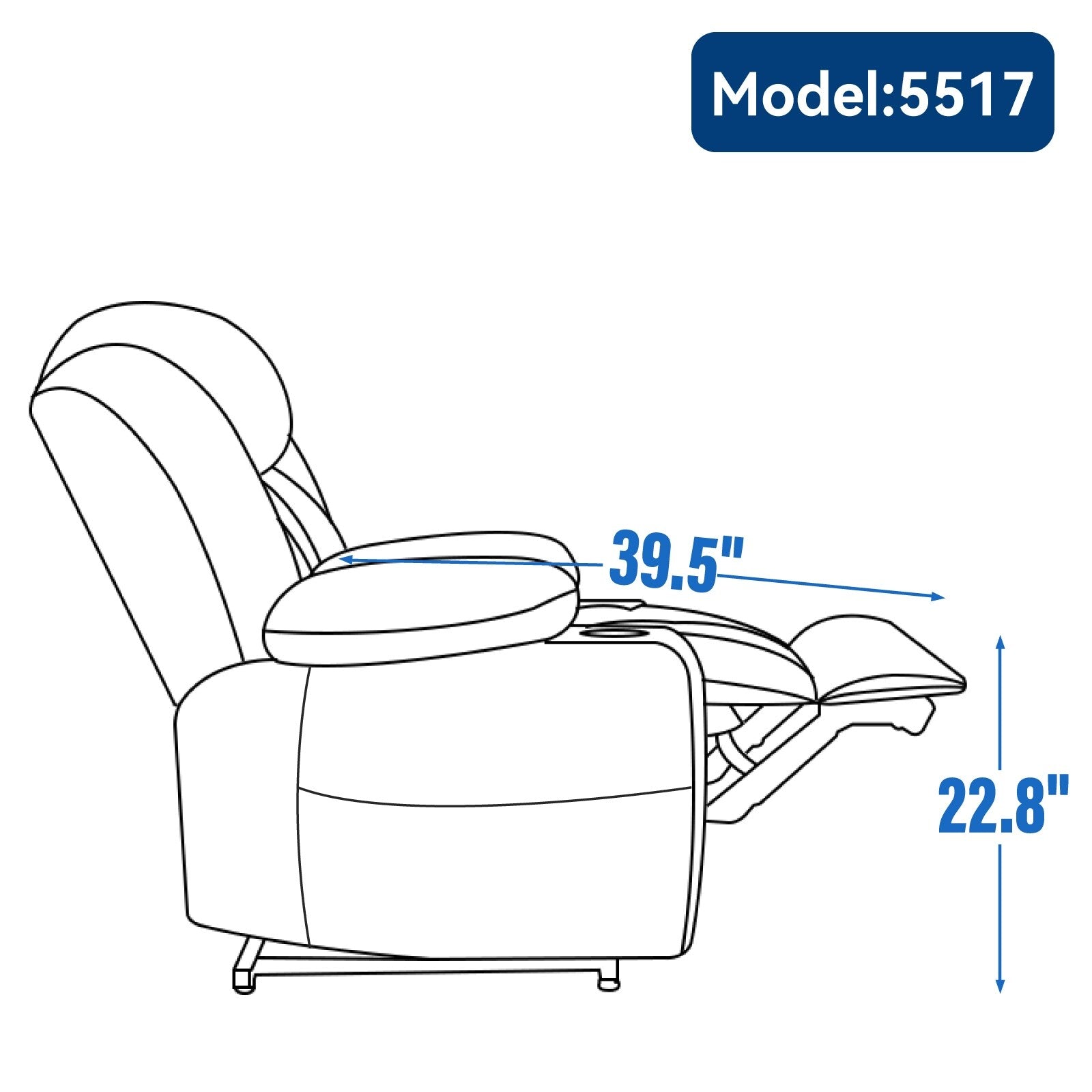 Fauteuil inclinable électrique en chenille grise avec massage, chauffage lombaire, ports USB et Type-C et porte-gobelets en acier inoxydable