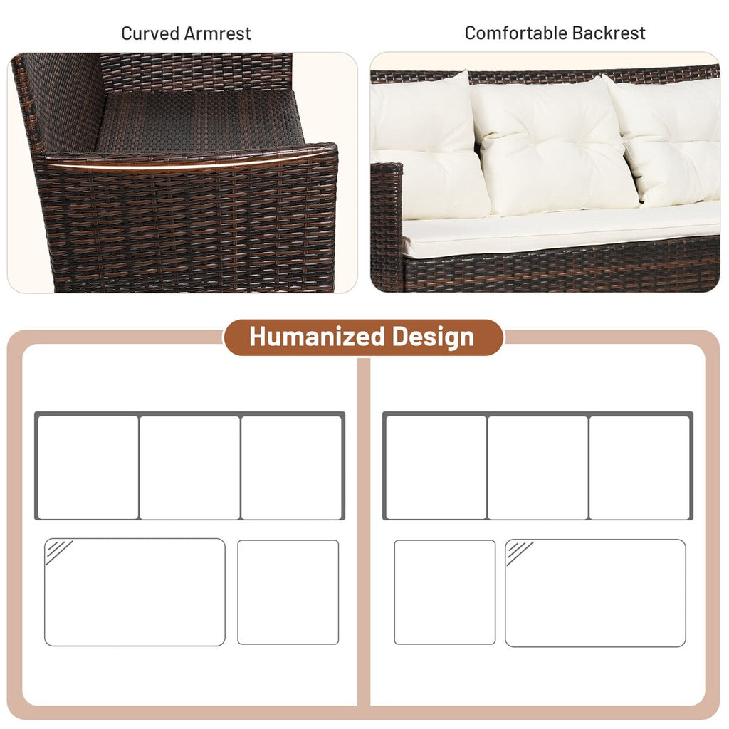 Ensemble de 3 meubles de jardin en rotin sectionnels Gymax avec canapé-lit - Voir les détails