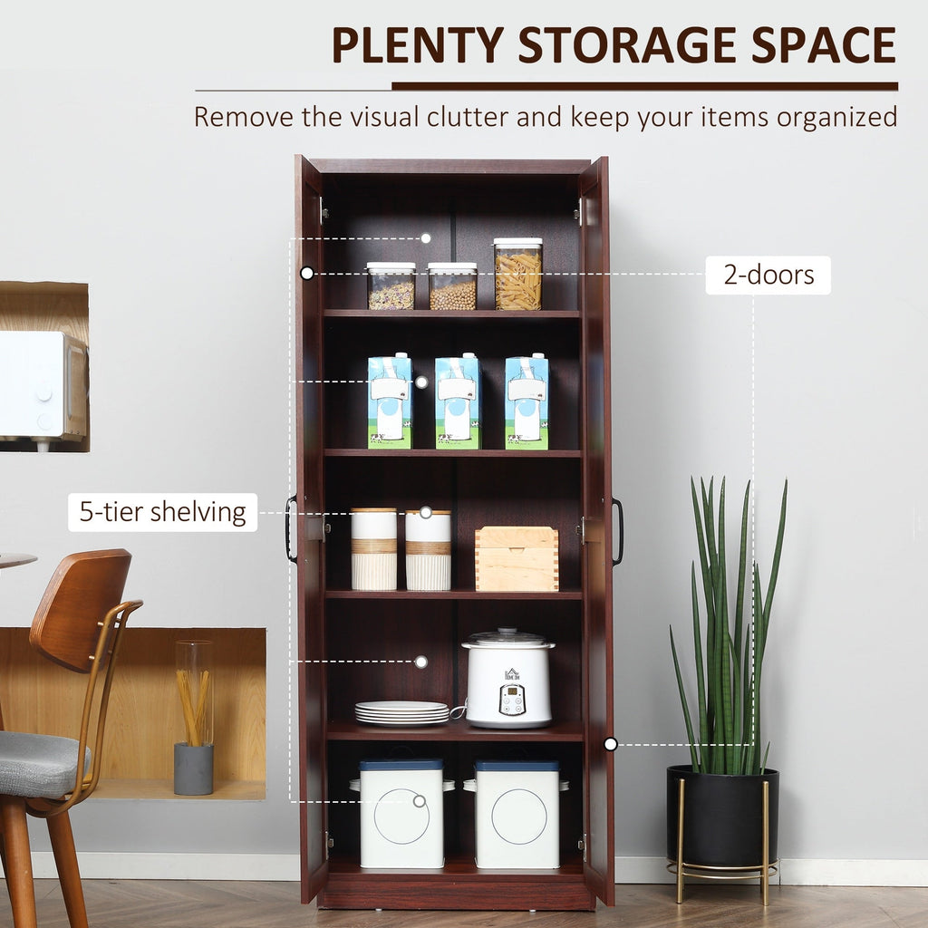 HOMCOM 63 Garde-manger de cuisine à 2 portes, meuble de rangement indépendant avec étagères à 5 niveaux et 2 étagères réglables pour salle à manger