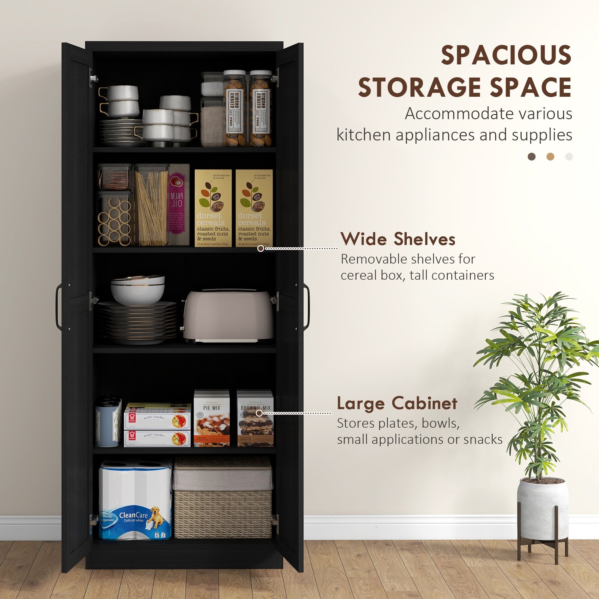 HOMCOM 63 Garde-manger de cuisine à 2 portes, meuble de rangement indépendant avec étagères à 5 niveaux et 2 étagères réglables pour salle à manger