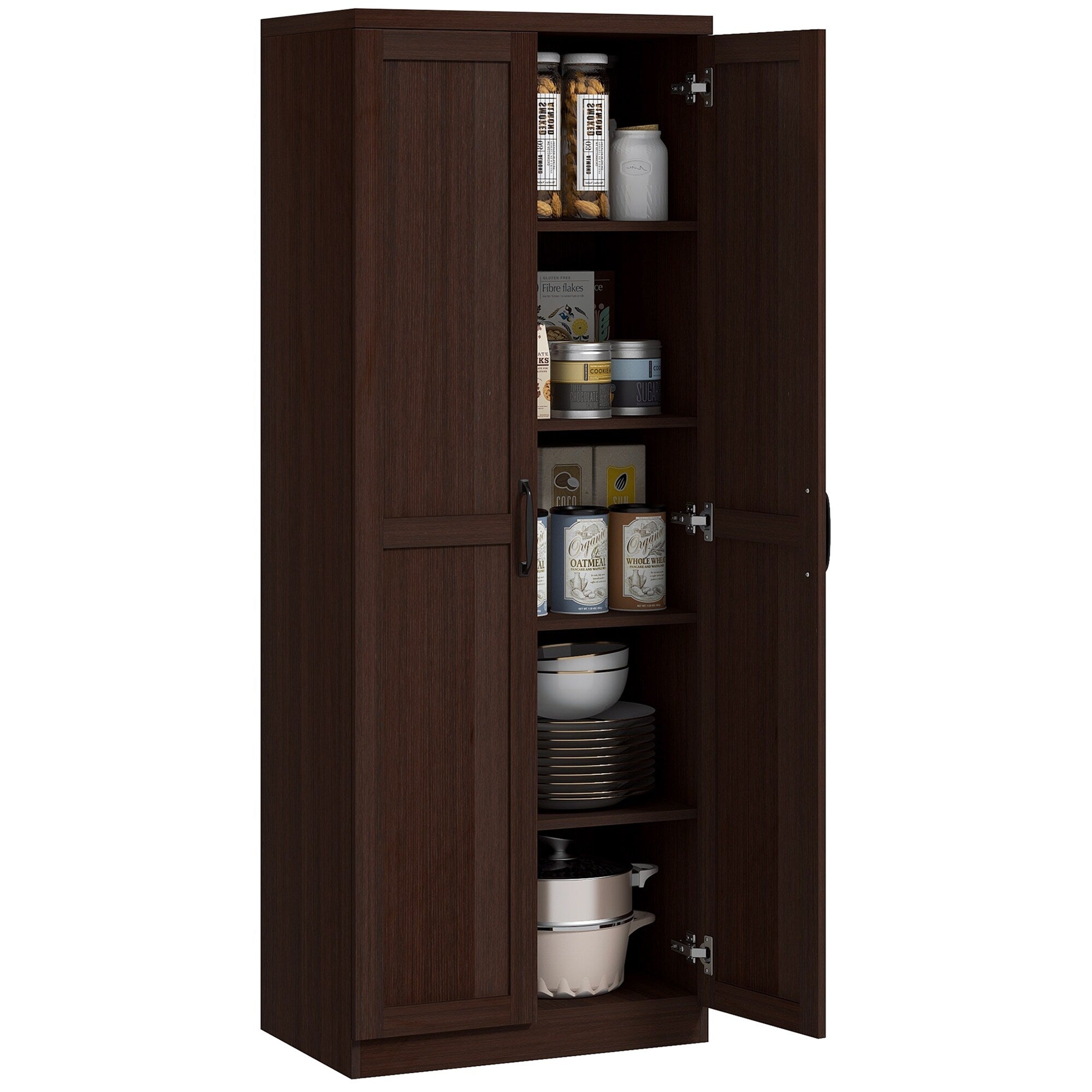 HOMCOM 63 Garde-manger de cuisine à 2 portes, meuble de rangement indépendant avec étagères à 5 niveaux et 2 étagères réglables pour salle à manger