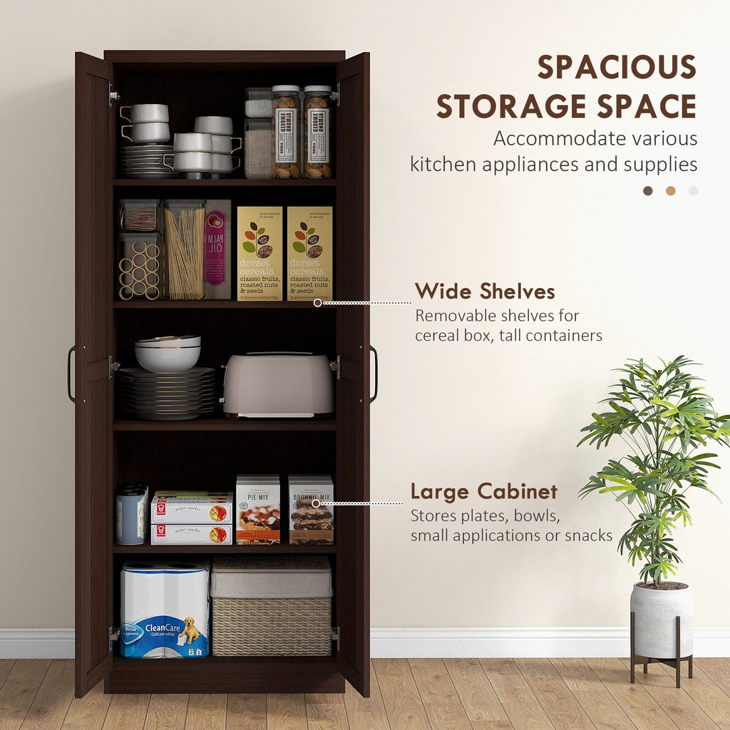 HOMCOM 63 Garde-manger de cuisine à 2 portes, meuble de rangement indépendant avec étagères à 5 niveaux et 2 étagères réglables pour salle à manger