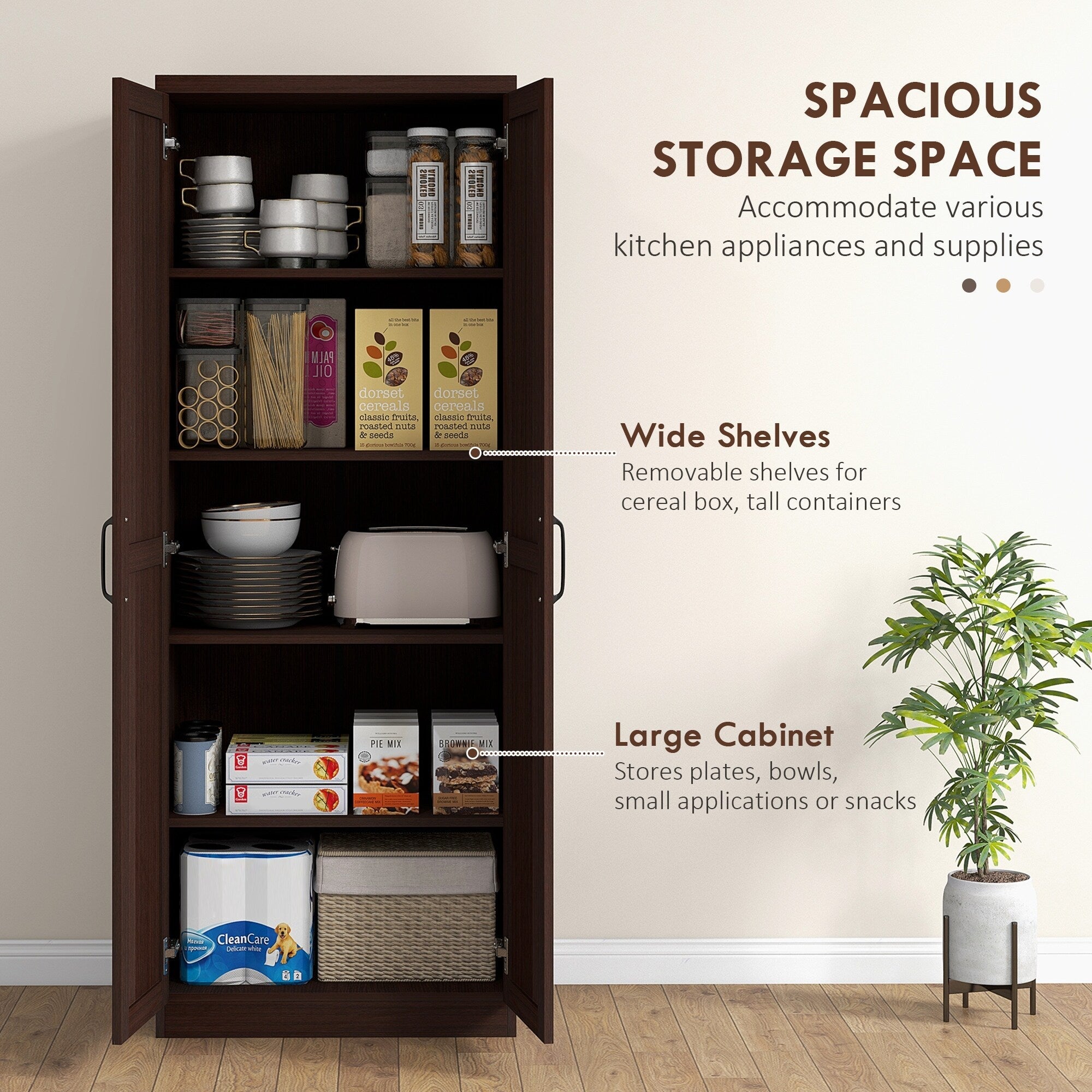 HOMCOM 63 Garde-manger de cuisine à 2 portes, meuble de rangement indépendant avec étagères à 5 niveaux et 2 étagères réglables pour salle à manger