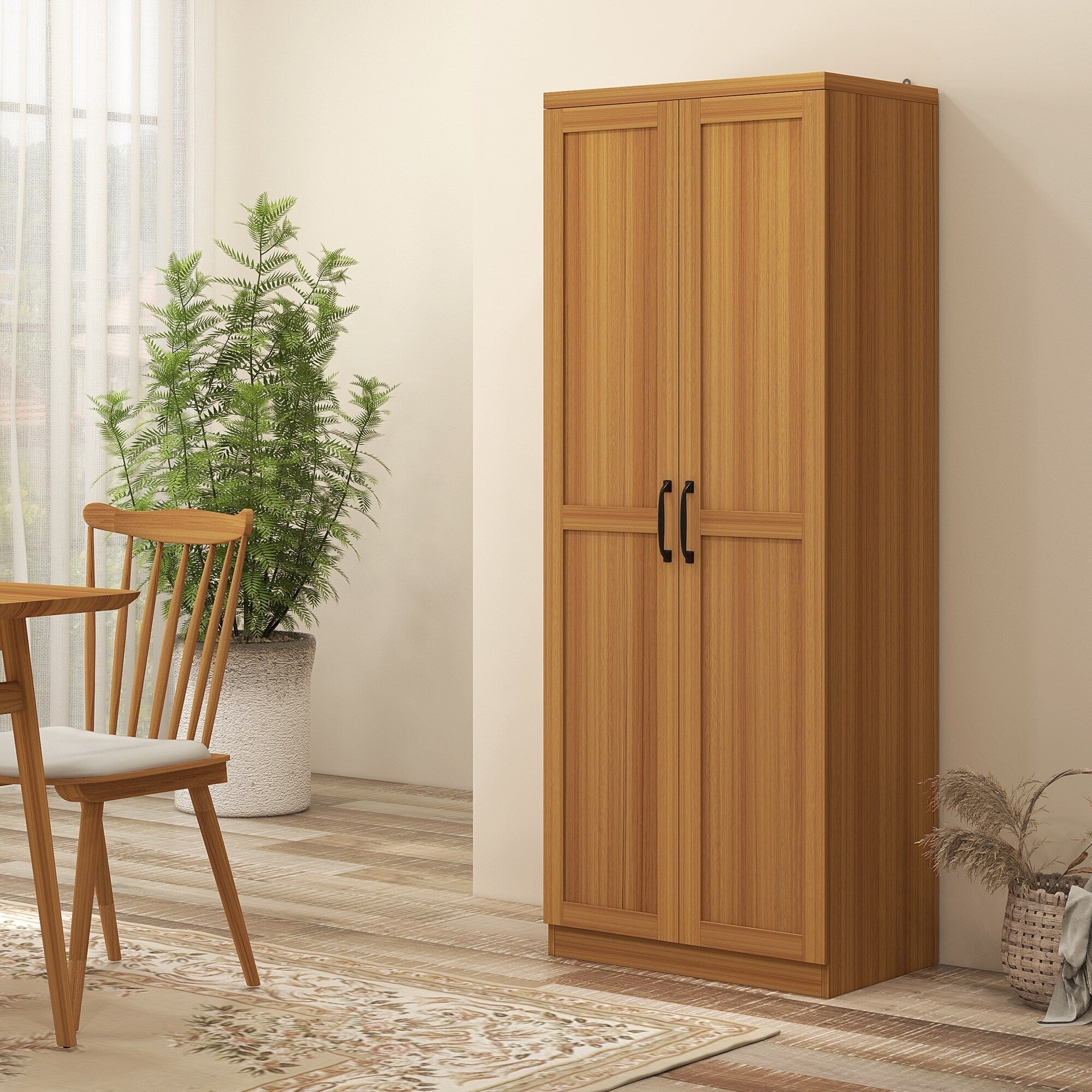 HOMCOM 63 Garde-manger de cuisine à 2 portes, meuble de rangement indépendant avec étagères à 5 niveaux et 2 étagères réglables pour salle à manger