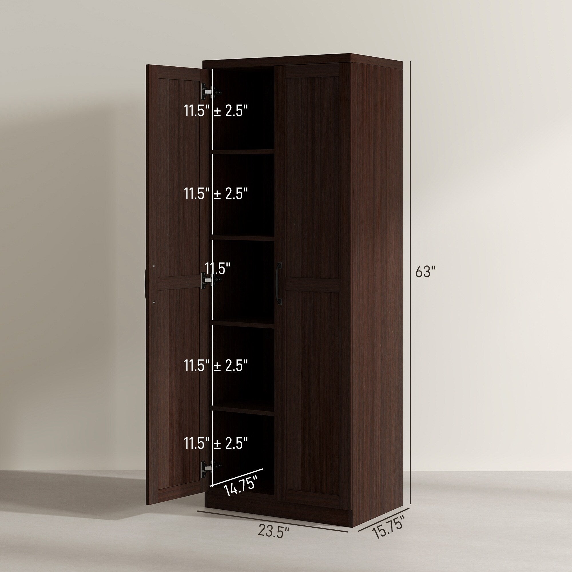 HOMCOM 63 Garde-manger de cuisine à 2 portes, meuble de rangement indépendant avec étagères à 5 niveaux et 2 étagères réglables pour salle à manger
