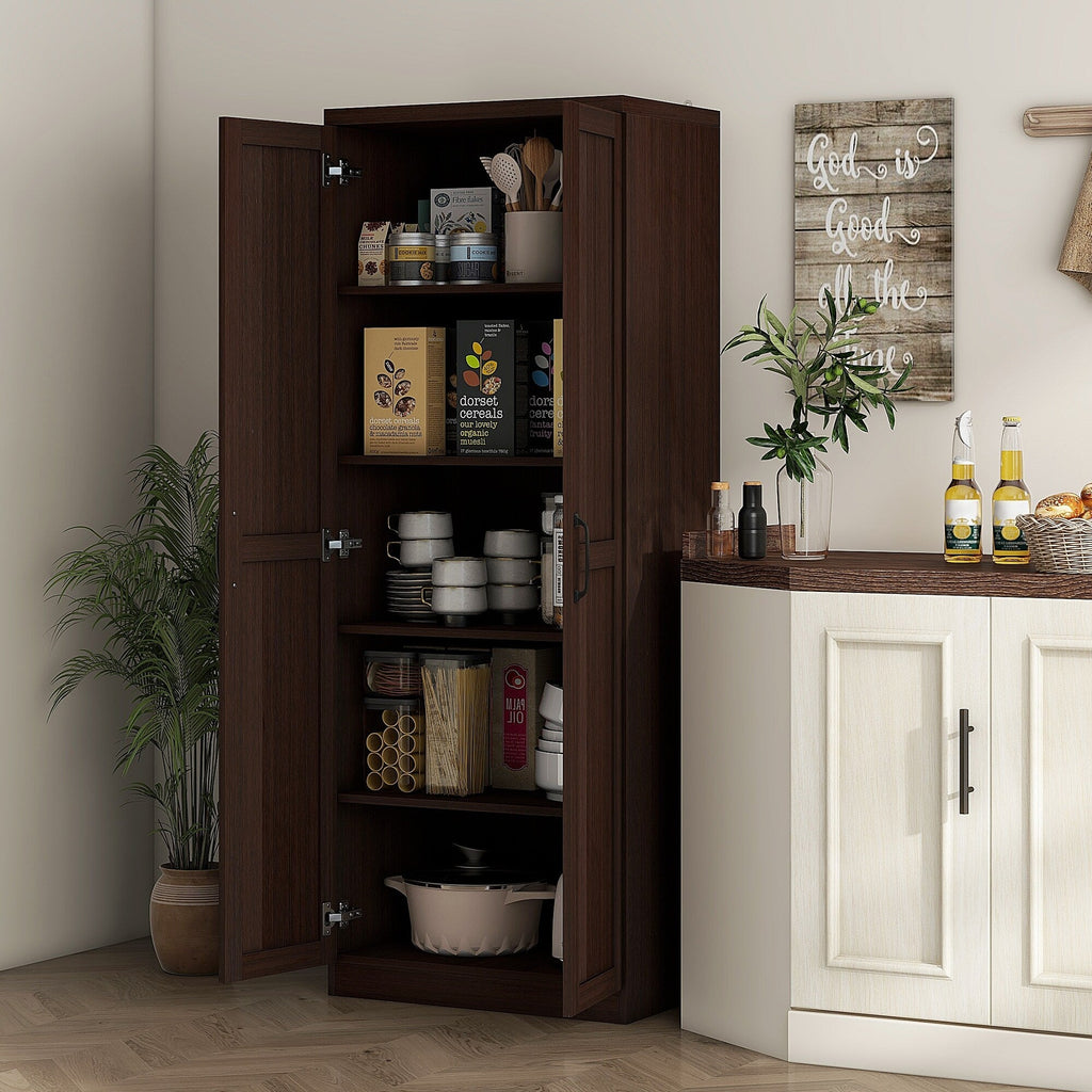 HOMCOM 63 Garde-manger de cuisine à 2 portes, meuble de rangement indépendant avec étagères à 5 niveaux et 2 étagères réglables pour salle à manger