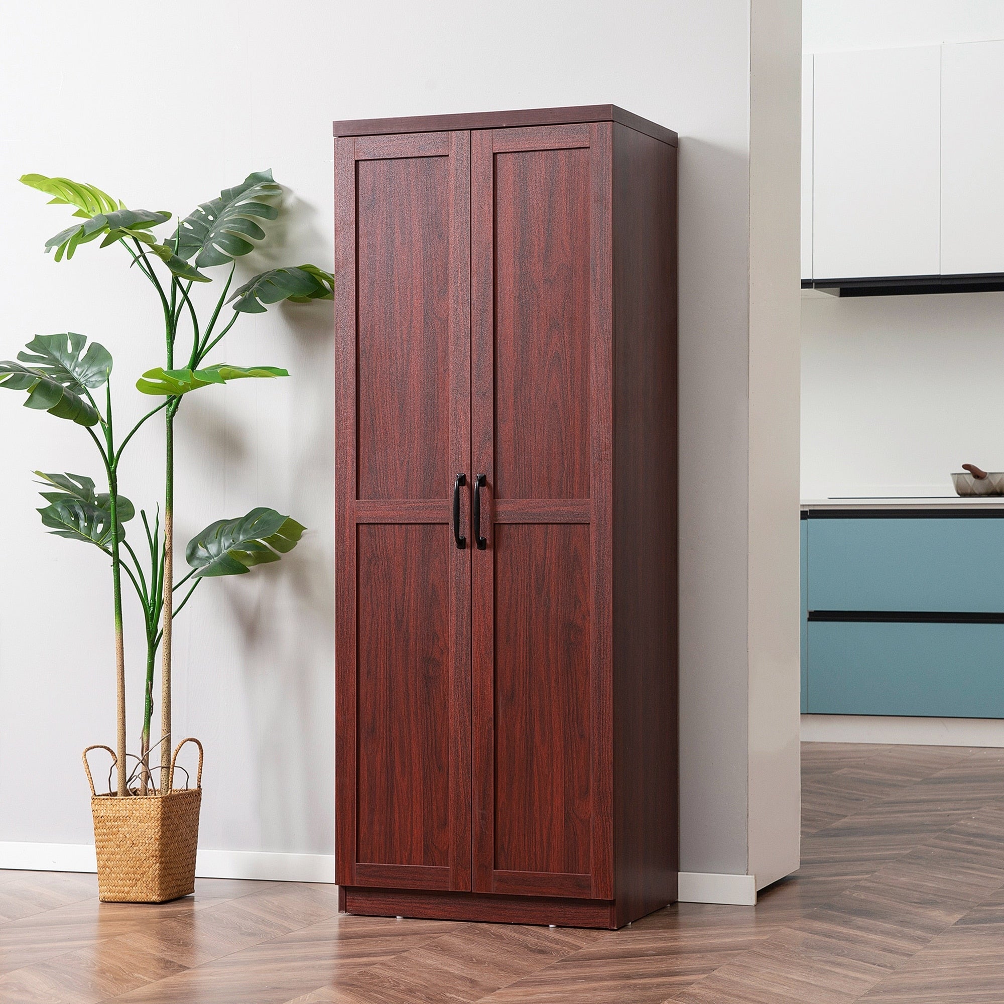 HOMCOM 63 Garde-manger de cuisine à 2 portes, meuble de rangement indépendant avec étagères à 5 niveaux et 2 étagères réglables pour salle à manger