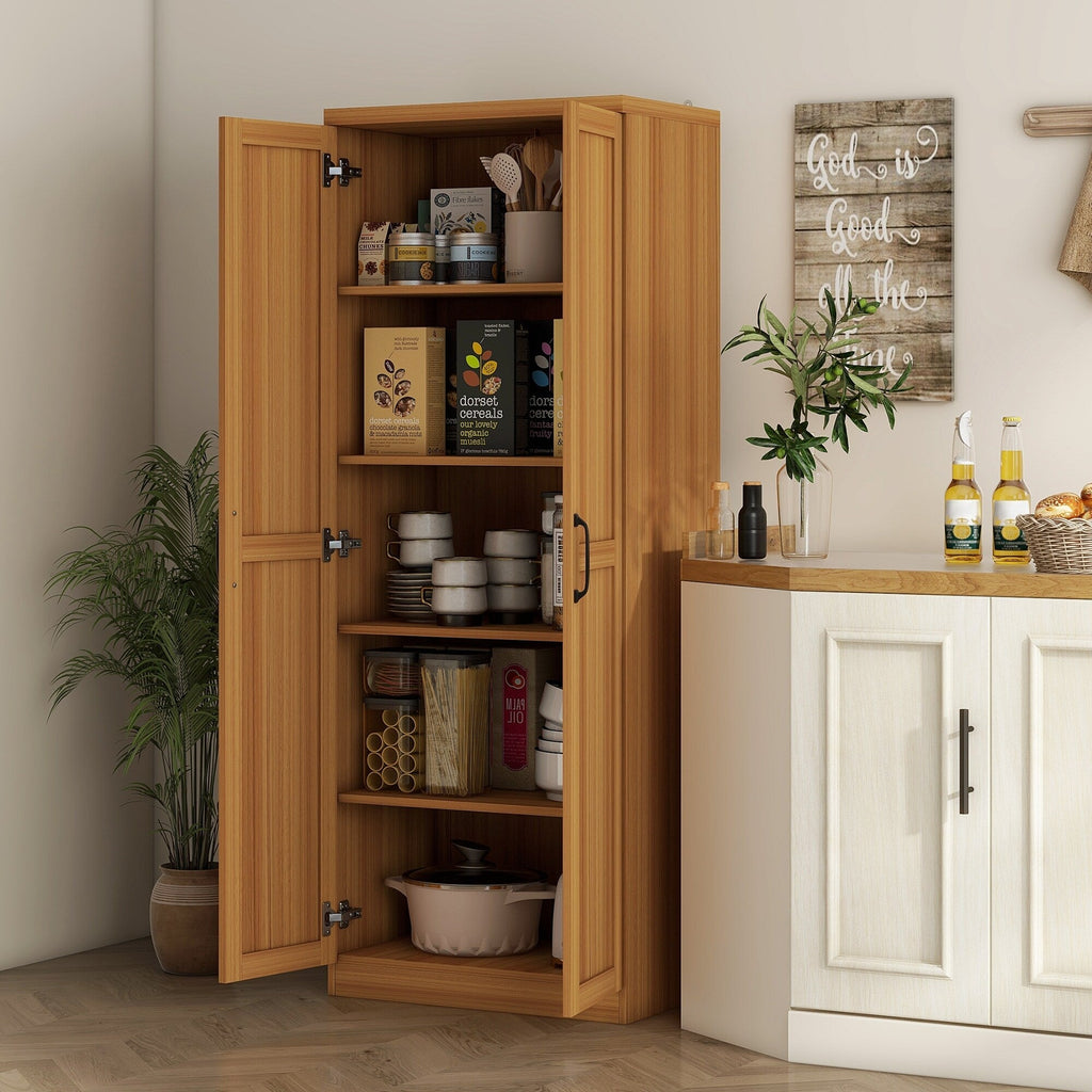 HOMCOM 63 Garde-manger de cuisine à 2 portes, meuble de rangement indépendant avec étagères à 5 niveaux et 2 étagères réglables pour salle à manger