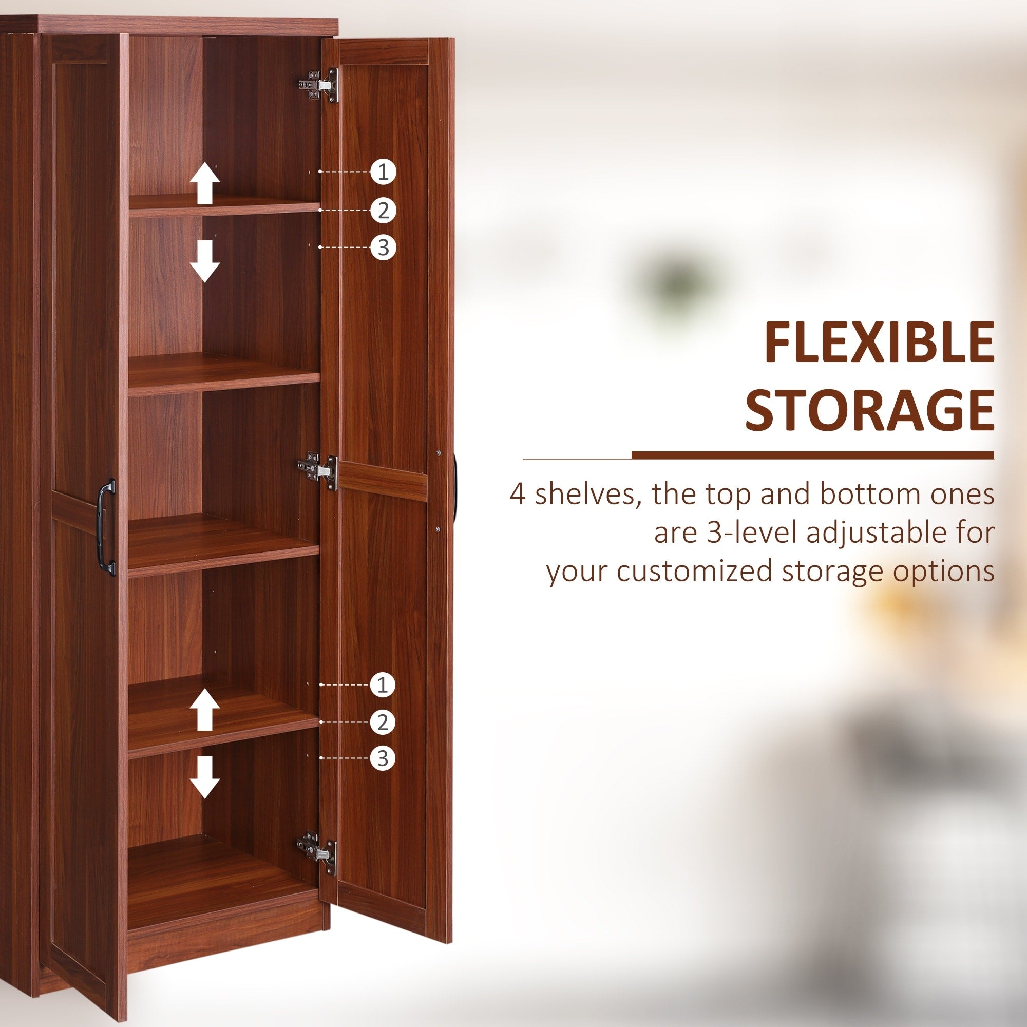 HOMCOM 63 Garde-manger de cuisine à 2 portes, meuble de rangement indépendant avec étagères à 5 niveaux et 2 étagères réglables pour salle à manger