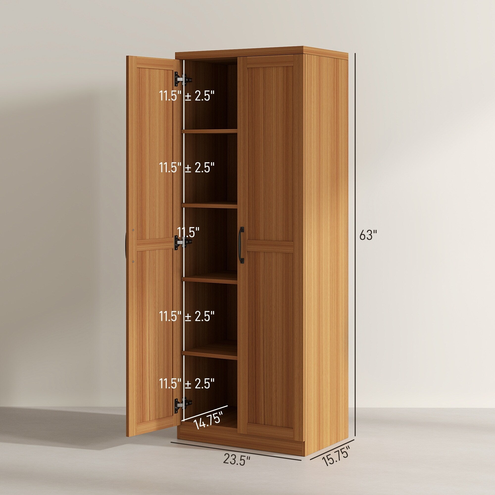 HOMCOM 63 Garde-manger de cuisine à 2 portes, meuble de rangement indépendant avec étagères à 5 niveaux et 2 étagères réglables pour salle à manger