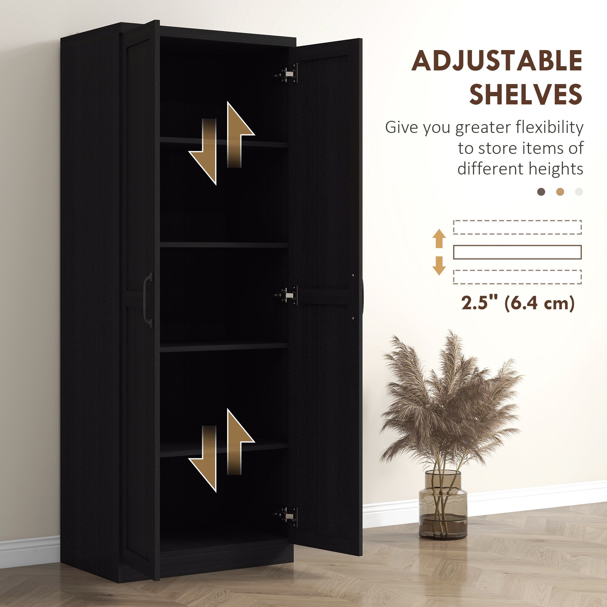 HOMCOM 63 Garde-manger de cuisine à 2 portes, meuble de rangement indépendant avec étagères à 5 niveaux et 2 étagères réglables pour salle à manger