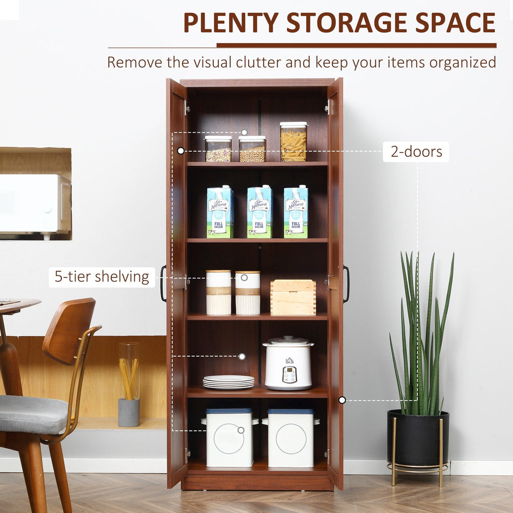 HOMCOM 63 Garde-manger de cuisine à 2 portes, meuble de rangement indépendant avec étagères à 5 niveaux et 2 étagères réglables pour salle à manger