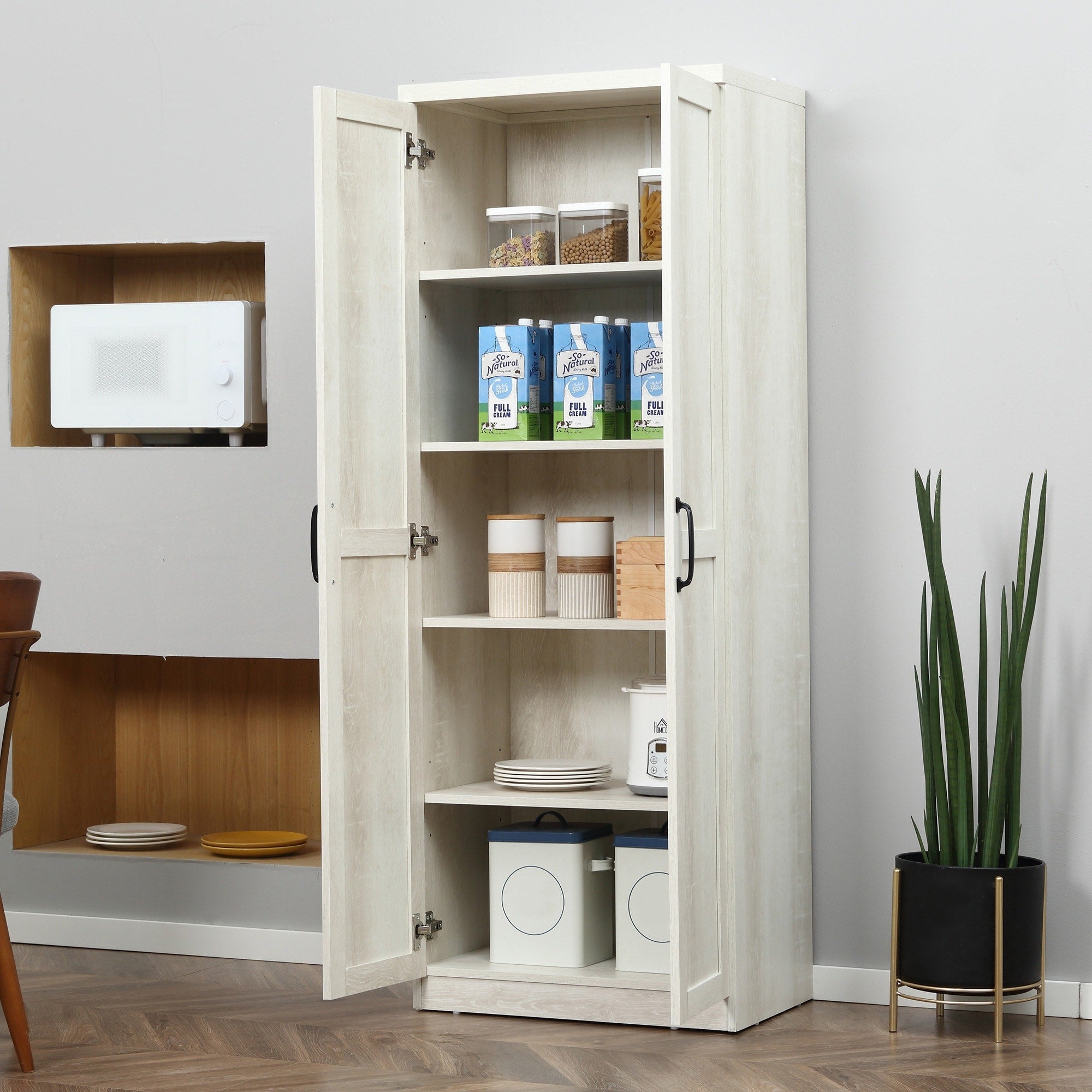 HOMCOM 63 Garde-manger de cuisine à 2 portes, meuble de rangement indépendant avec étagères à 5 niveaux et 2 étagères réglables pour salle à manger